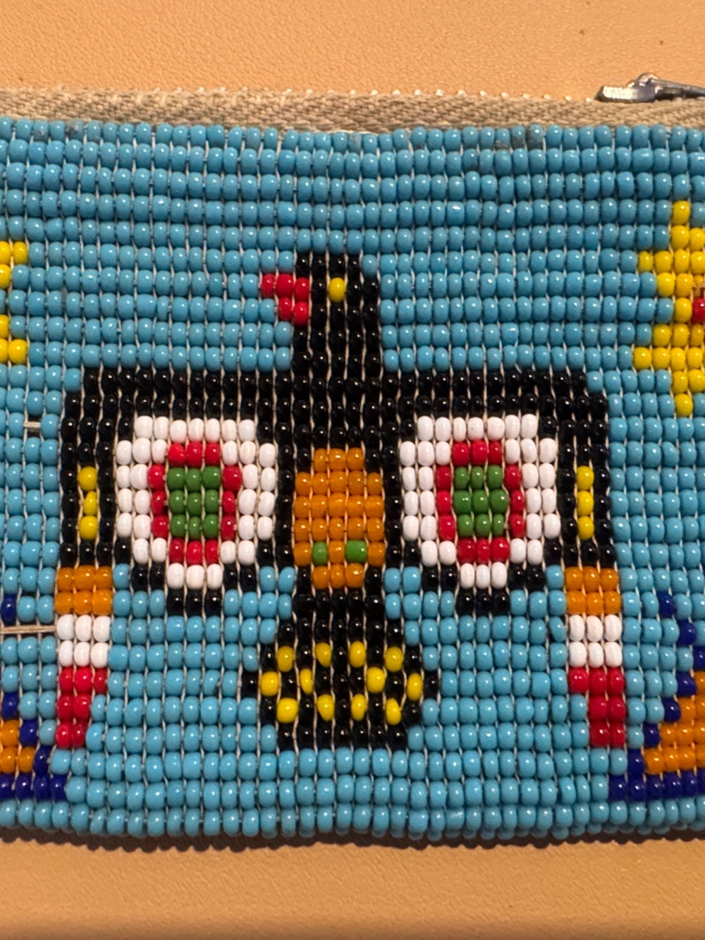 Vintage Native American Woman's Beaded Thunderbird Coin Purse 3x4”